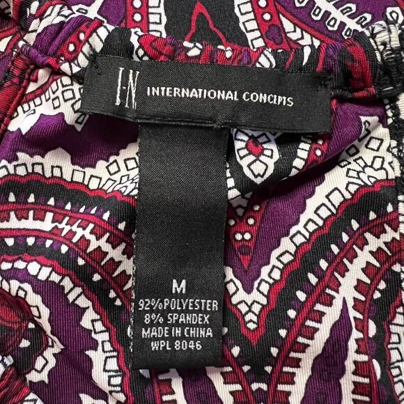 INC Womens Jewel Neck Mini Shift Dress with Bling sz M Black Burgundy Paisley - Picture 6 of 7